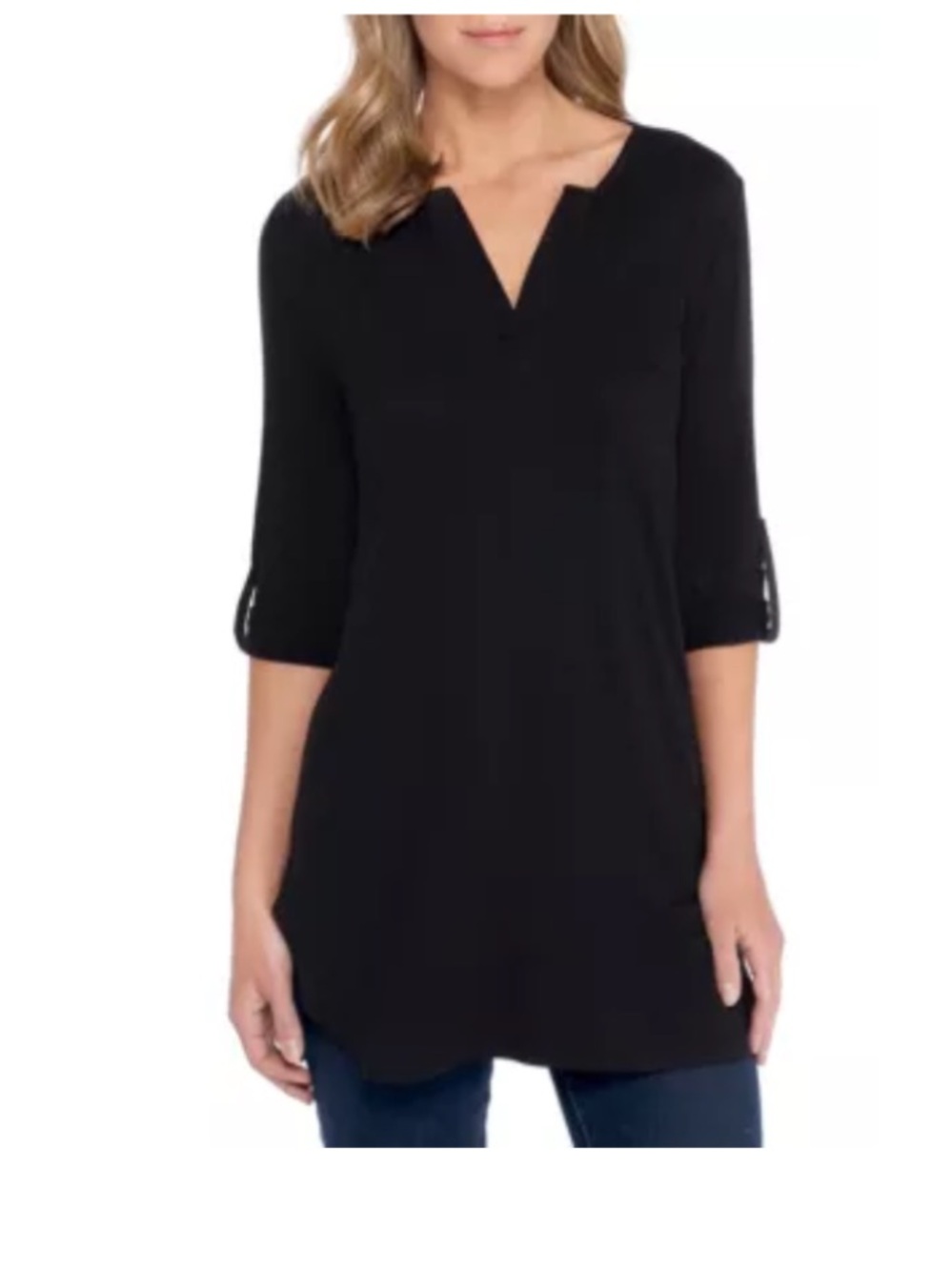 New Directions  3/4 Rolled Tab Sleeve Knit Tunic